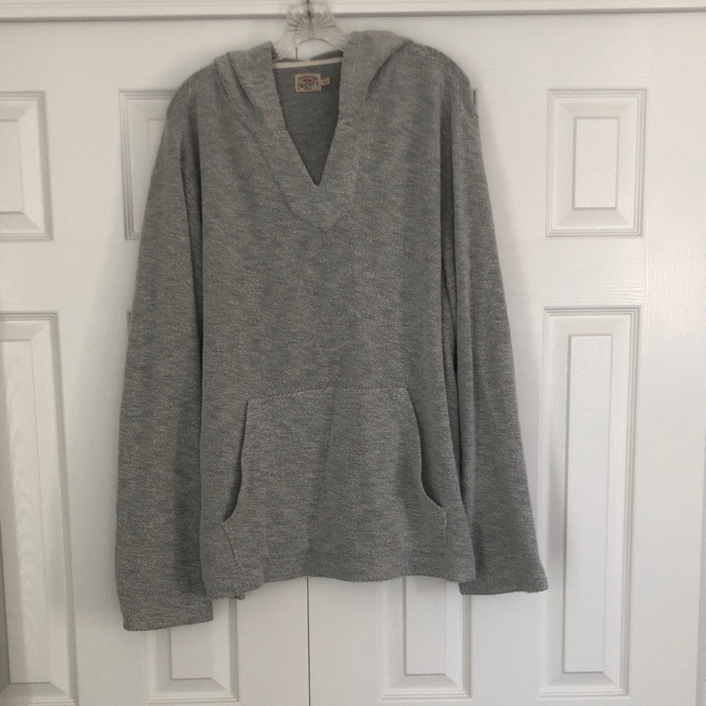 Faherty Light Gray Waffle Knit Hooded Pullover